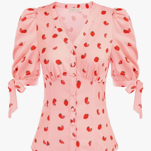 belle poque Tops - Strawberry 🍓 Pink Puff Sleeves top